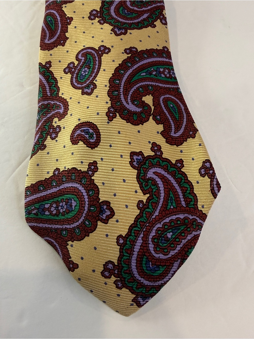 Vintage All Silk Paisley Necktie Cream Gold Burgundy USA Made Classic Tie